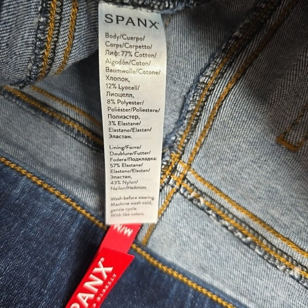 Spanx Jeans Distressed Blue Ankle Skinny High Rise‎ Stretch Shaping Denim Medium - Picture 5 of 9